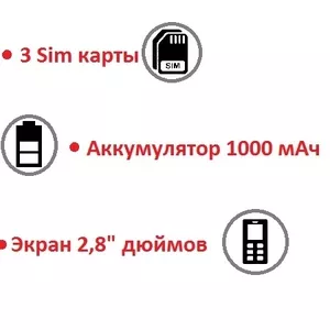 Продам мобильный телефон с поддержкой трех сим карт,  экраном 2, 8 дюймо
